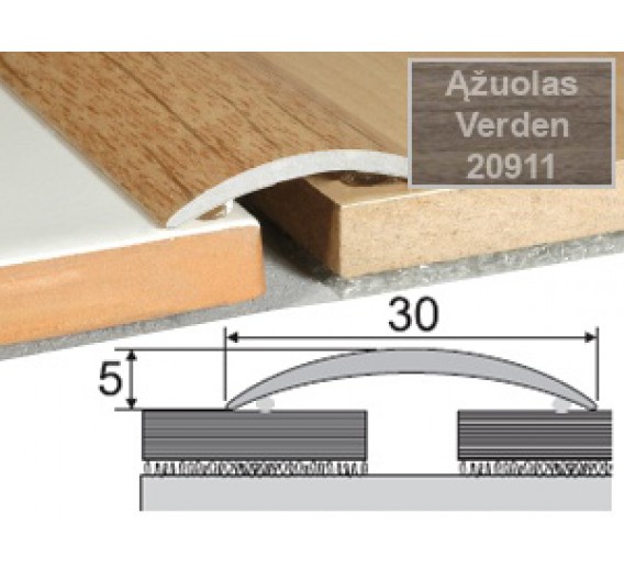 Vidaus apdailos prekės. Apdailos, sujungimo profiliai. Slenkstukai grindų sujungimui. Profilis sujungimui Effector A03 ąžuolas verden 30x5 mm 180 cm 