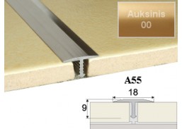 Vidaus apdailos prekės. Apdailos, sujungimo profiliai. Slenkstukai grindų sujungimui. Profilis sujungimui Effector A55 auksinis 18x9mmx200cm 