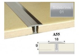 Vidaus apdailos prekės. Apdailos, sujungimo profiliai. Slenkstukai grindų sujungimui. Profilis sujungimui Effector A55 sidabrinis 18x9mmx300cm 