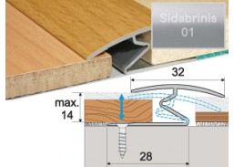 Vidaus apdailos prekės. Apdailos, sujungimo profiliai. Slenkstukai grindų sujungimui. Profilis sujungimui Effector A69 sidabrinis 180 cm 