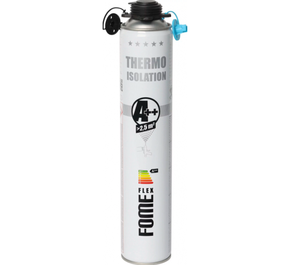 Vidaus apdailos prekės. Hermetikai, montavimo putos, sandarinimo juostos. Sandarinimo, montavimo putos. Purškiama termoizoliacija Fome flex A++ 850ml 