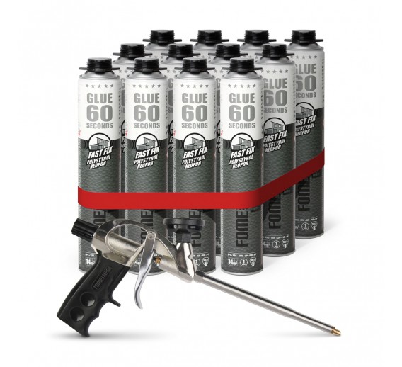 Vidaus apdailos prekės. Hermetikai, montavimo putos, sandarinimo juostos. Sandarinimo, montavimo putos. Putos klijai Fome flex 60 sec Fast fix 850ml komplektas