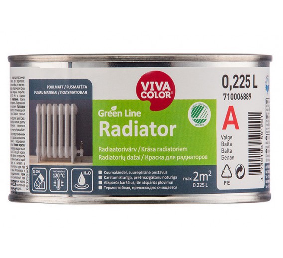 Dažai. Dažai, dažymo įrankiai, dažymo juostos. Specialios paskirties dažai. Radiatorių dažai Vivacolor Radiator 0,225 l 