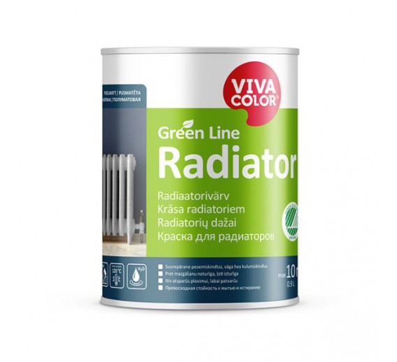 Dažai. Dažai, dažymo įrankiai, dažymo juostos. Specialios paskirties dažai. Radiatorių dažai Vivacolor Radiator 0,9 l 