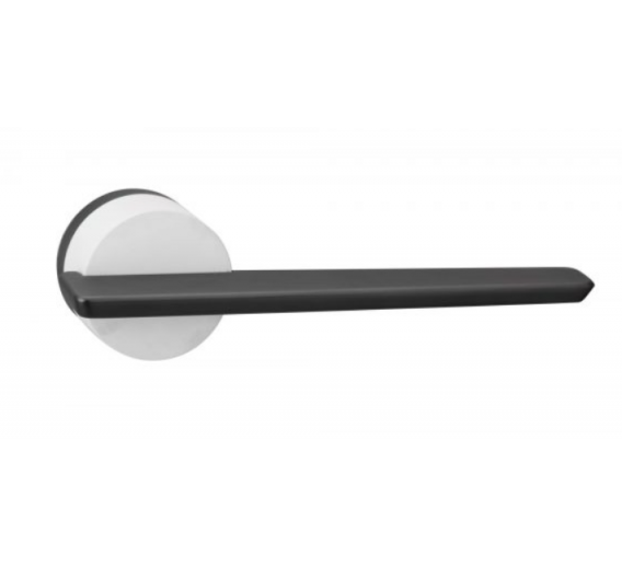 Vidaus apdailos prekės. Durys, jų dalys. Durų furnitūra. Rankenos. Rankena Kobe Mr Lonely balta/juoda 