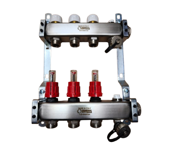 Šildymas. Šildymas ir vėdinimas. Kolektoriai ir kolektorinės spintos. Kolektoriai. Reguliuojamas kolektorius NP General Fittings 3ž.