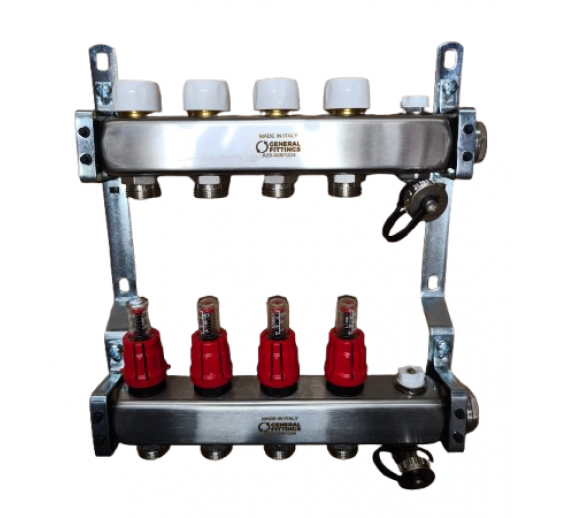 Šildymas. Šildymas ir vėdinimas. Kolektoriai ir kolektorinės spintos. Kolektoriai. Reguliuojamas kolektorius NP General Fittings 4ž.