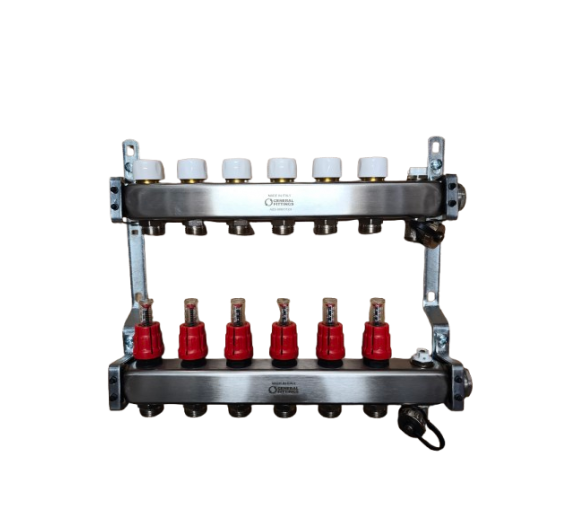 Šildymas. Šildymas ir vėdinimas. Kolektoriai ir kolektorinės spintos. Kolektoriai. Reguliuojamas kolektorius NP General Fittings 6ž.