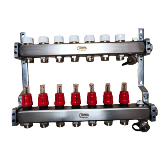 Šildymas. Šildymas ir vėdinimas. Kolektoriai ir kolektorinės spintos. Kolektoriai. Reguliuojamas kolektorius NP General Fittings 7ž.