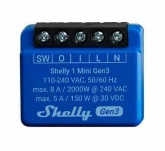 Elektros prekės. Moduliniai automatikos komponentai. Kontaktoriai. Rėlė Shelly 1 Mini Gen3 