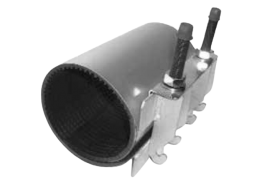 Santechnikos prekės. Vamzdynų sistemos. Vamzdžių sujungimo detalės. Plieninės jungtys. Plieninės movos. Remontinė mova nerūdijančio plieno 108-118 150mm