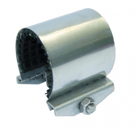 Santechnikos prekės. Vamzdynų sistemos. Vamzdžių sujungimo detalės. Plieninės jungtys. Plieninės movos. Remontinė mova nerūdijančio plieno 55-58 60mm