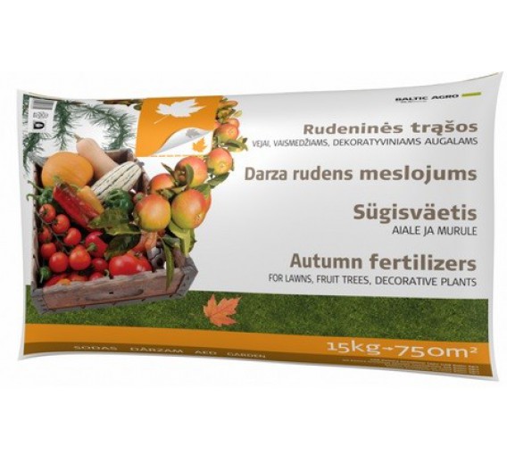 Sodo ir daržo prekės. Trąšos ir durpių substratai. Trąšos. Birios trąšos. Rudeninės trąšos Baltic Agro NPK 00-11-24, 15 kg 