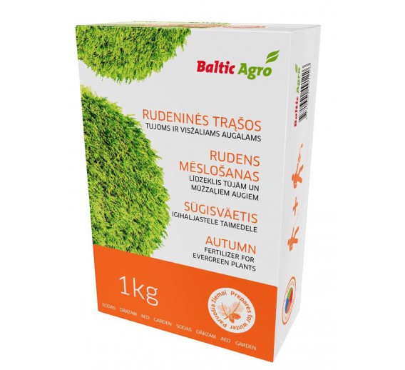 Sodo ir daržo prekės. Trąšos ir durpių substratai. Trąšos. Birios trąšos. Rudeninės visžalių augalų trąšos, Baltic Agro, 1 kg Sodo ir daržo prekės. Trąšos ir durpių substratai. Trąšos. Birios trąšos. Rudeninės visžalių augalų trąšos, Baltic Agro, 1 kg