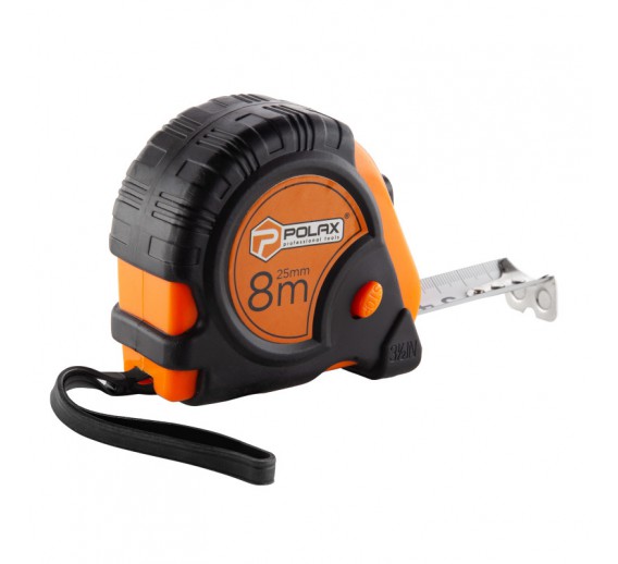 Darbo įrankiai. Mechaniniai įrankiai. Ruletės, matavimo juostos, slankmačiai. Ruletės. Ruletė 8m x 25mm POLAX 