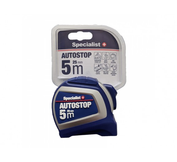 Darbo įrankiai. Mechaniniai įrankiai. Ruletės, matavimo juostos, slankmačiai. Ruletės. Ruletė Specialist+ autostop 8 mx25 mm 