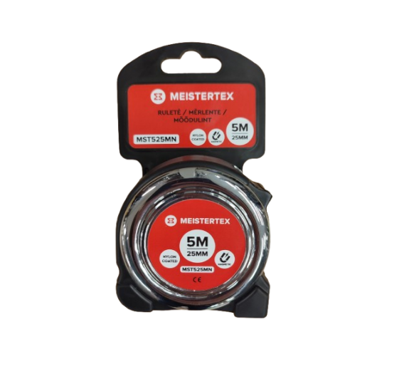 Darbo įrankiai. Mechaniniai įrankiai. Ruletės, matavimo juostos, slankmačiai. Ruletės. Ruletė su magnetu Meistertex 5 m x 25 mm 