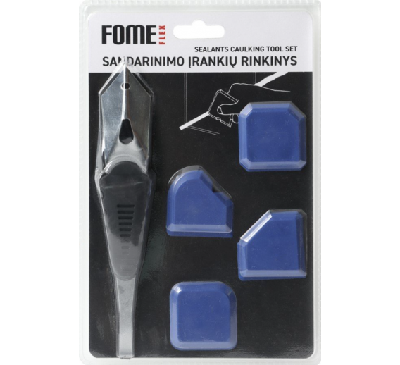 Dažai. Dažai, dažymo įrankiai, dažymo juostos. Dažymo ir glaistymo įrankiai. Glaistyklės. Sandarinimo įrankių rinkinys Fome Flex Caulking 