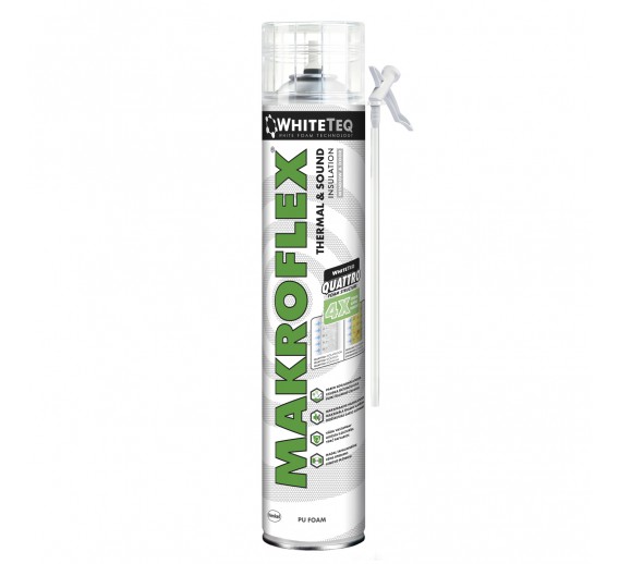 Vidaus apdailos prekės. Hermetikai, montavimo putos, sandarinimo juostos. Sandarinimo, montavimo putos. Sandarinimo putos MAKROFLEX WHITETEQ, 750ml 