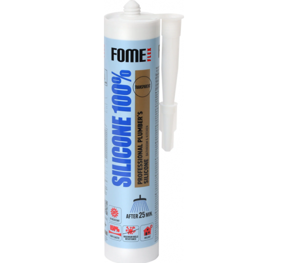 Vidaus apdailos prekės. Hermetikai, montavimo putos, sandarinimo juostos. Silikoniniai hermetikai. Sanitarinis silikonas Fome Flex 100% 310 ml skaidrus 