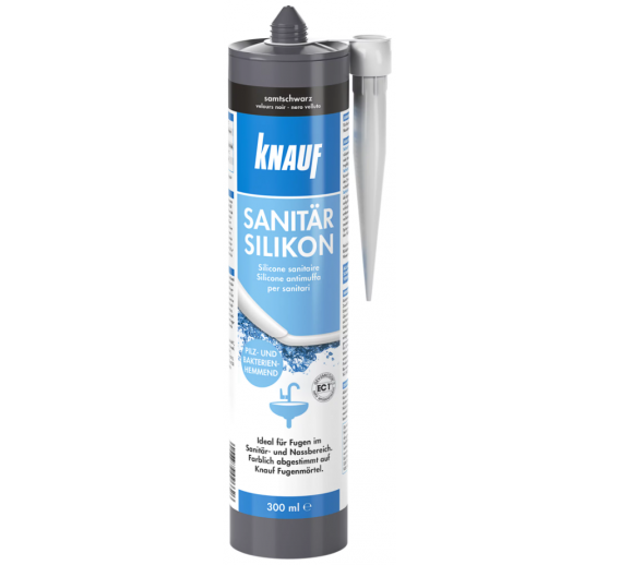 Vidaus apdailos prekės. Hermetikai, montavimo putos, sandarinimo juostos. Silikoniniai hermetikai. Sanitarinis silikonas KNAUF Anthrazit 300ml 