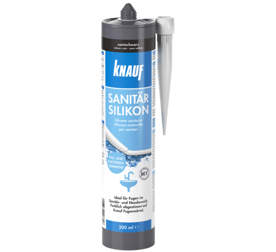 Vidaus apdailos prekės. Hermetikai, montavimo putos, sandarinimo juostos. Silikoniniai hermetikai. Sanitarinis silikonas KNAUF balta 