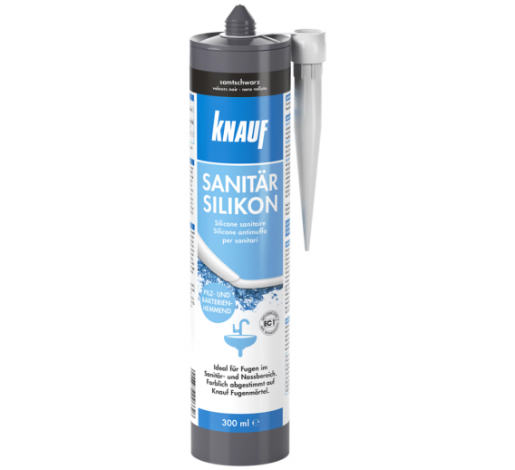 Vidaus apdailos prekės. Hermetikai, montavimo putos, sandarinimo juostos. Silikoniniai hermetikai. Sanitarinis silikonas Knauf Cementgrey 300ml 