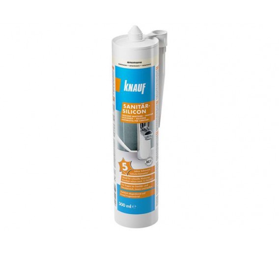 Vidaus apdailos prekės. Hermetikai, montavimo putos, sandarinimo juostos. Silikoniniai hermetikai. Sanitarinis silikonas Knauf Grau-pilka 300 ml 