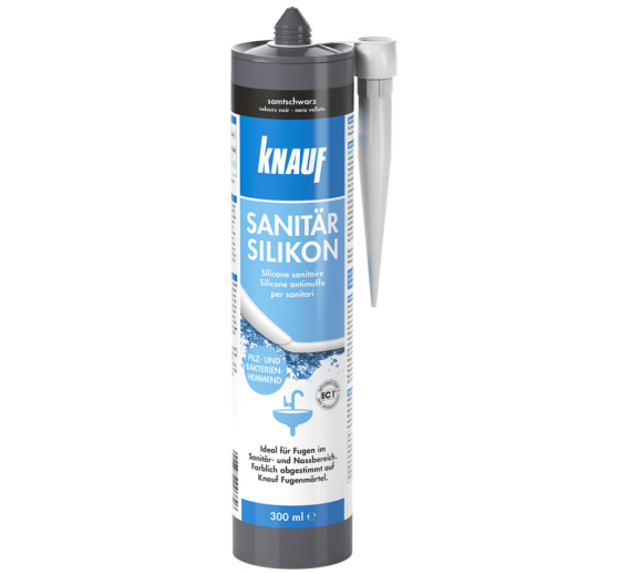 Vidaus apdailos prekės. Hermetikai, montavimo putos, sandarinimo juostos. Silikoniniai hermetikai. Sanitarinis silikonas Knauf Silbergrau-sidabrinė 300 ml 