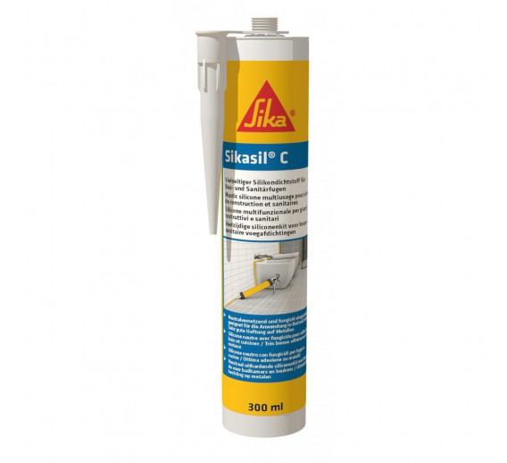 Vidaus apdailos prekės. Hermetikai, montavimo putos, sandarinimo juostos. Silikoniniai hermetikai. Sanitarinis silikonas SikaSil-C juoda 300ml 