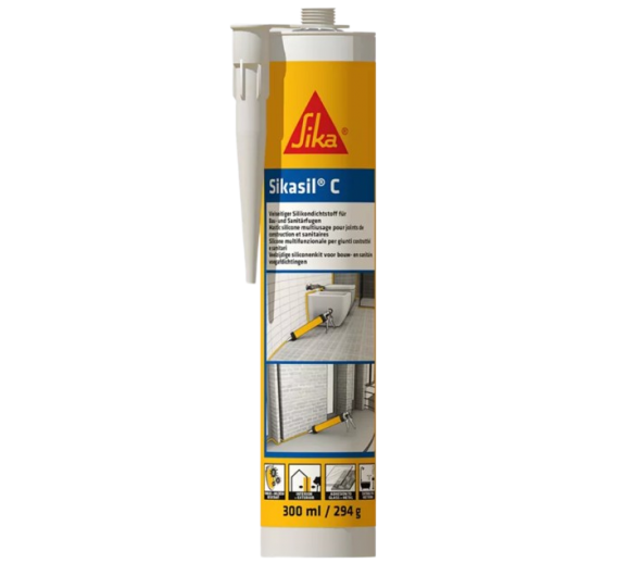 Vidaus apdailos prekės. Hermetikai, montavimo putos, sandarinimo juostos. Silikoniniai hermetikai. Sanitarinis silikonas SikaSil-C manhattan spalvos 300ml 