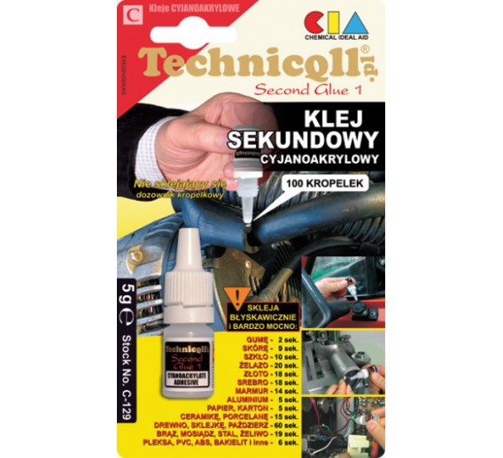 Dažai. Glaistas, gruntas, klijai, skiedikliai. Klijai. Sekundiniai klijai TECHNICQLL C-522, 20 g 