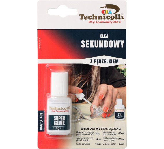 Dažai. Glaistas, gruntas, klijai, skiedikliai. Klijai. Sekundiniai klijai TECHNICQLL C-990, 8 g