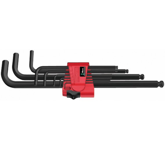 Darbo įrankiai. Mechaniniai įrankiai. Raktų ir galvučių rinkiniai. Šešiakampių raktų rinkiniai. Šešiakampių raktų komplektas WERA Hex-Plus, 1,5-10 mm, HEX tipo, suapvalintu galu, BlackLaser, 9 vnt.