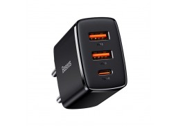 Elektronikos prekės. Mobilieji telefonai ir planšetiniai kompiuteriai. Telefonų priedai. Sieninis įkroviklis 30W juodas 2xUSB+USB-C 