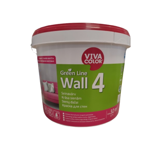 Dažai. Dažai, dažymo įrankiai, dažymo juostos. Vandeniniai dažai. Sienų ir lubų dažai Vivacolor Wall 4 A 2,7l 