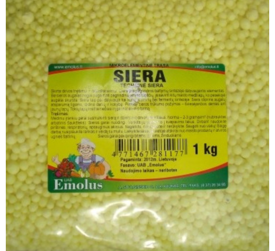 Sodo ir daržo prekės. Trąšos ir durpių substratai. Trąšos. Birios trąšos. Sieros granulės-dezinfekcinė priemonė, 1kg 
