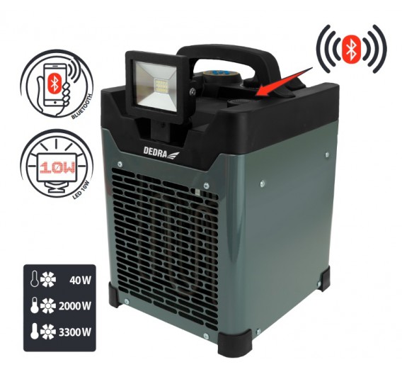 Šildymas ir vėdinimas. Elektriniai šildytuvai, termoventiliatoriai. Šildytuvas Dedra DA9921XS, 3300W, su bluetooth ir LED 