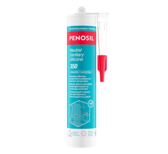 Vidaus apdailos prekės. Hermetikai, montavimo putos, sandarinimo juostos. Silikoniniai hermetikai. Silikonas baltas PENOSIL Neutral Sanitary 350c 280ml 