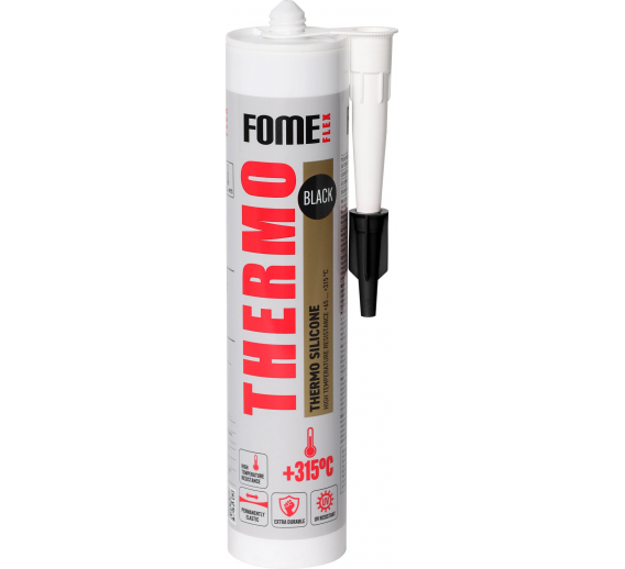 Vidaus apdailos prekės. Hermetikai, montavimo putos, sandarinimo juostos. Silikoniniai hermetikai. Silikonas FOME FLEX Thermo 315C 300ml juodas