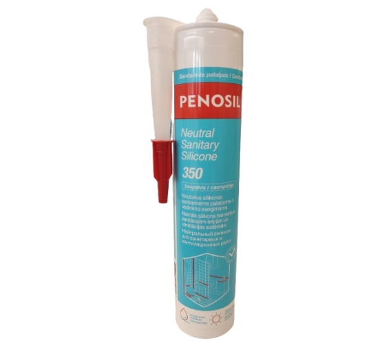 Vidaus apdailos prekės. Hermetikai, montavimo putos, sandarinimo juostos. Silikoniniai hermetikai. Silikonas Penosil Neutral Sanitary bespalvis 280 ml 