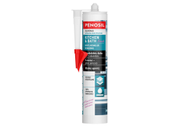 Vidaus apdailos prekės. Hermetikai, montavimo putos, sandarinimo juostos. Silikoniniai hermetikai. Silikonas virtuvėms ir vonioms Penosil, bespalvis, 310ml 