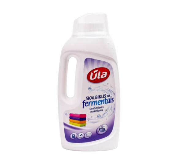 Švaros prekės. Skalbimo milteliai, skalbikliai, plovimo priemonės. Skalbiklis Ūla su fermentais spalvotiems audiniams 1500 ml 