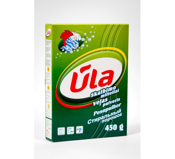 Švaros prekės. Skalbimo milteliai, skalbikliai, plovimo priemonės. Skalbimo milteliai Ūla 450g