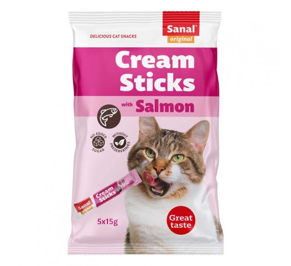 Gyvūnų prekės. Gyvūnėlių priežiūros priemonės. Naminių gyvūnų maistas. Skanėstai katėms Sanal Cream Sticks Salmon 75 g. 