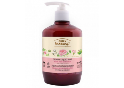 Švaros prekės. Muilas, pasta rankoms plauti. Skystas muilas Green Pharmacy muskuso rožė ir medvilnė 460ml