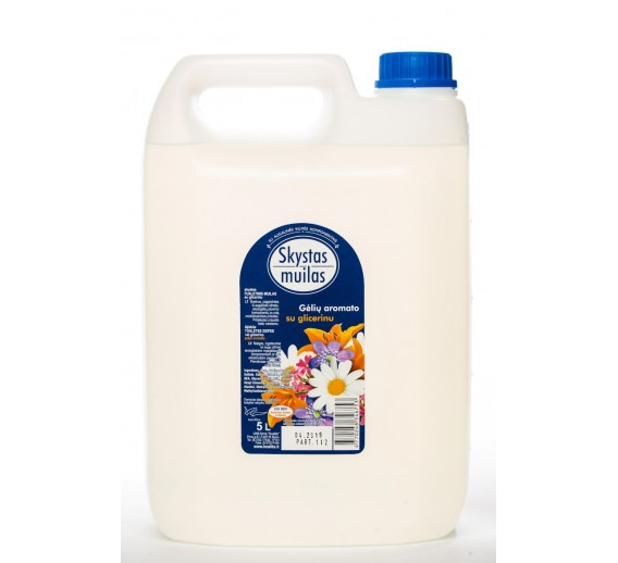 Švaros prekės. Muilas, pasta rankoms plauti. Skystas muilas su glicerinu gėlių aromato, 5l 