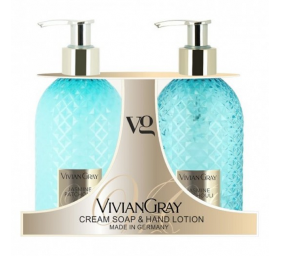 Švaros prekės. Muilas, pasta rankoms plauti. Skysto muilo ir rankų losjono rinkinys Jasmine 2x300ml