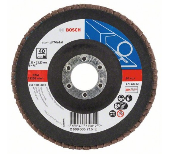Darbo įrankiai. Įrankių priedai. Šlifavimo medžiagos. Žiedlapiniai šveitimo diskai. Šlifavimo diskas Bosch d-125 mm, K40 