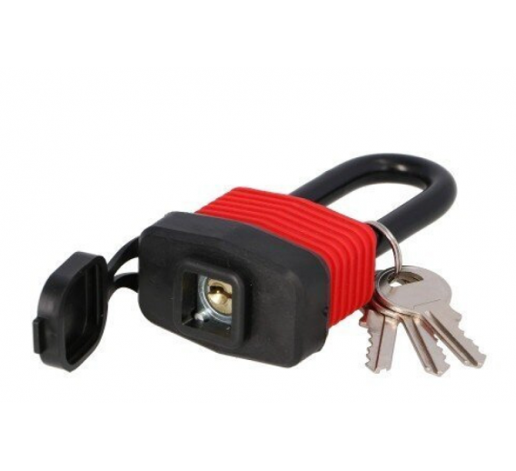 Vidaus apdailos prekės. Durys, jų dalys. Durų furnitūra. Spynos durims, pakabinamos spynos. Pakabinamos spynos. Spyna gumuota 50mm